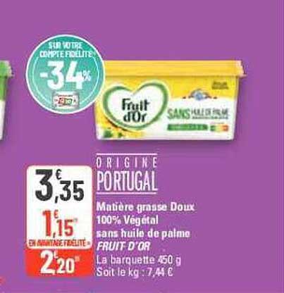 matière grasse doux 100% végétal sans huile de palme fruit d'or