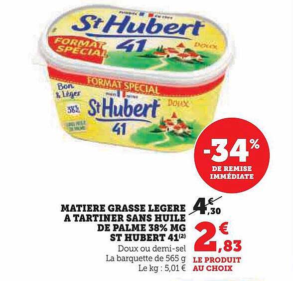 matière grasse légère à tartiner sans huile de palme 38% mg st hubert 41
