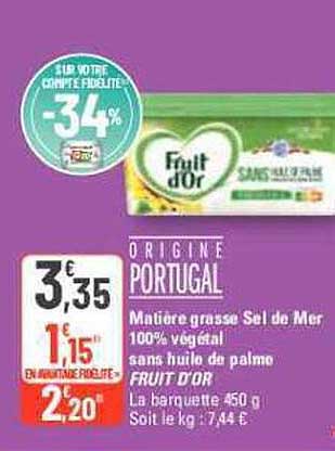 matière grasse sel de mer 100% végétal sans huile de palme fruit d'or