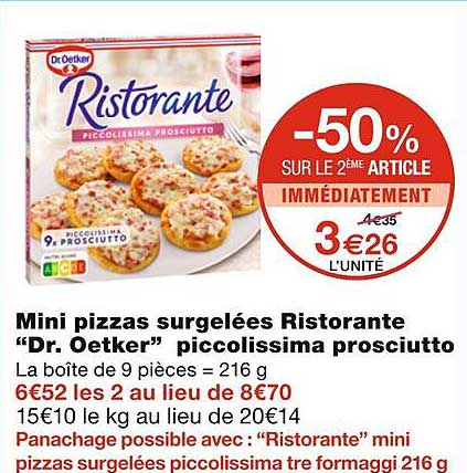 mini pizzas surgelées ristorante "dr. oetker" piccolissima prosciutto