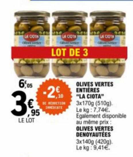 Olives Vertes Entières "la Ciota", Olives Vertes Dénoyautées