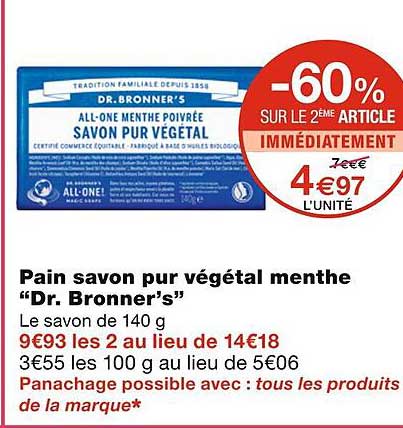 pain savon pur végétal menthe "dr. bronner's"