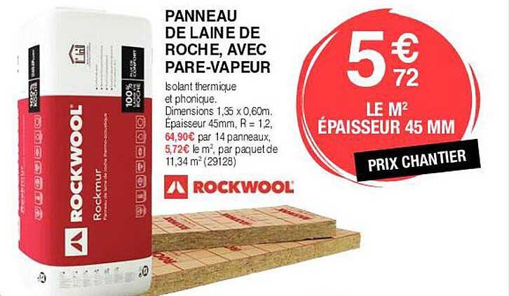 panneau de laine de roche, avec pare-vapeur rockwool