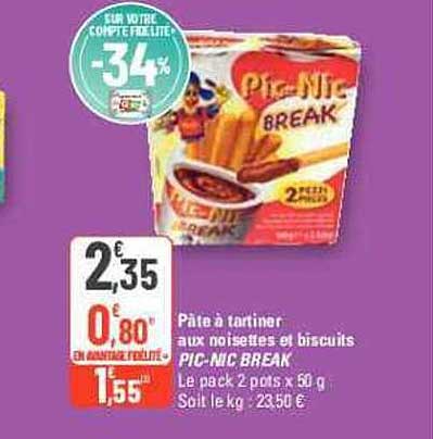 pâte à tartiner aux noisettes et biscuits pic-nic break