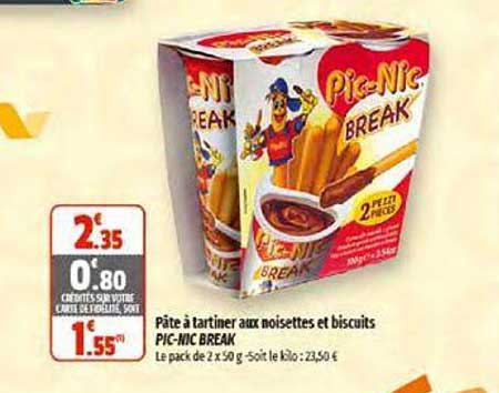 pâte à tartiner aux noisettes et biscuits pic-nic break