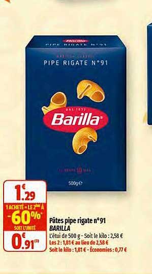 pâtes pipe rigate n°91 barilla