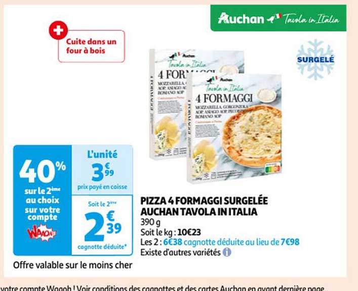 pizza 4 formaggi surgelée auchan tavola in italia