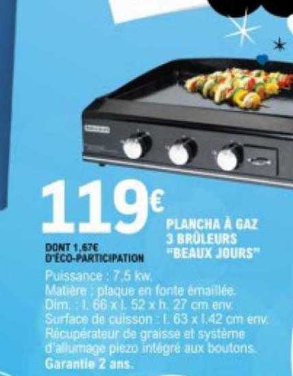 plancha à gaz 3 brûleurs "beaux jours"