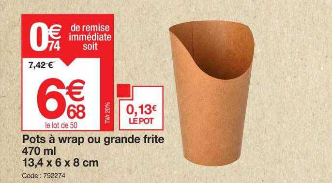 pots à wrap ou grande frite 470ml 13,4 x 6 x 8 cm