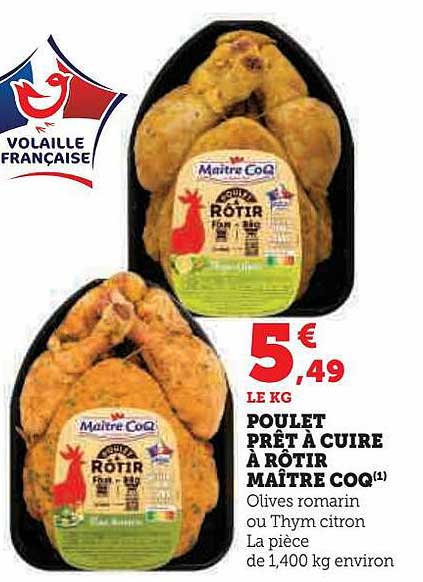 poulet prêt à cuire à rôtir maître coq