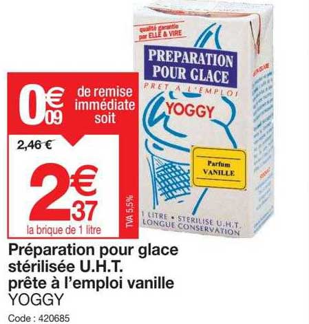 préparation pour glace stérilisée u.h.t. prête à l'emploi vanille yoggy