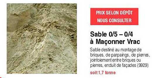 sable 0-5 - 0-4 à maçonner vrac