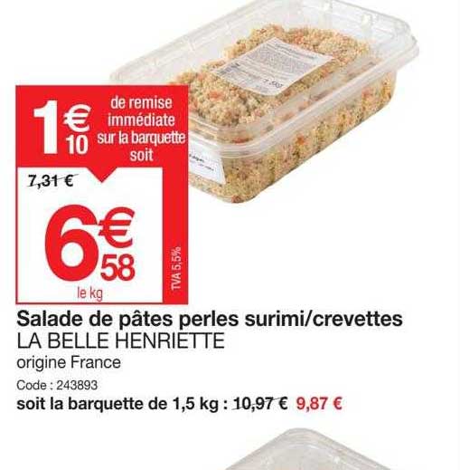 salade de pâtes perles surimi-crevettes la belle henriette