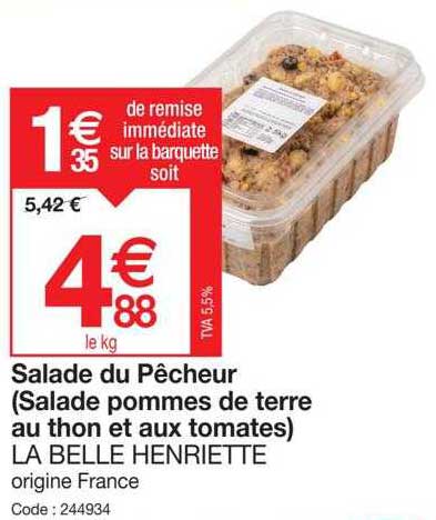 salade du pêcheur (salade pommes de terre au thon et aux tomates) la belle henriette