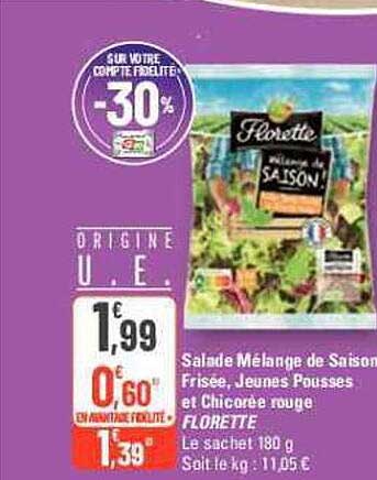 salade mélange de saison frisée, jeunes pousses et chicorées rouge florette