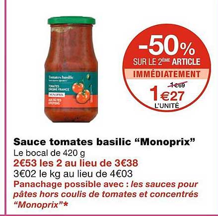 Sauce Tomates Basilic "monoprix"