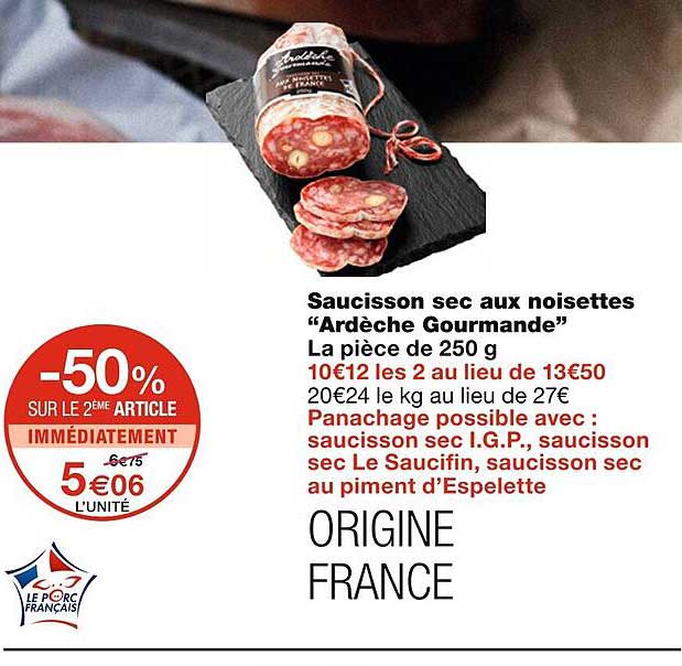 Saucisson Sec Aux Noisettes "ardèche Gourmande"