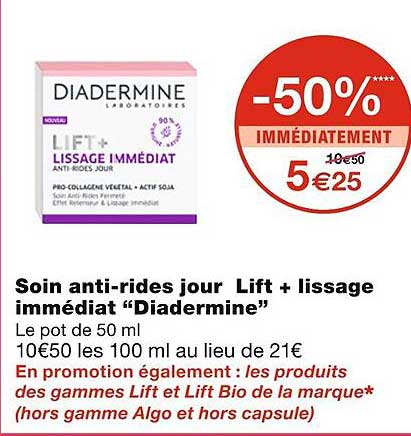 soin anti-rides jour lift + lissage immédiat "diadermine"