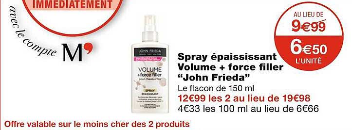 spray épaississant volume + force filler "john frieda"