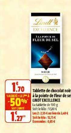 Tablette De Chocolat Noir à La Pointe De Fleur De Sel Lindt Excellence