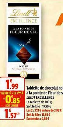 Tablette De Chocolat Noir à La Pointe De Fleur De Sel Lindt Excellence