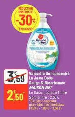 vaisselle gel concentré la juste dose sauge & bicarbonate maison net