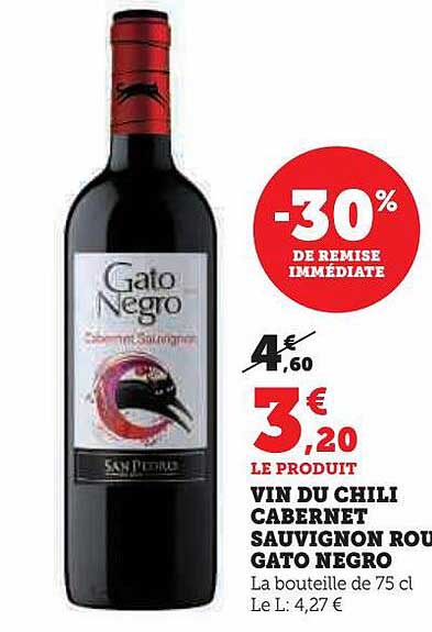 vin du chili cabernet sauvignon rouge gato negro