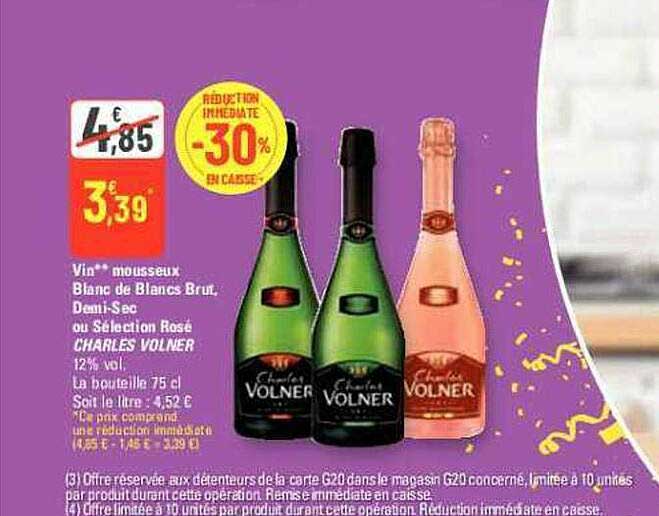 vin mousseux blanc de blancs brut, demi-sec ou sélection rosé charles volner