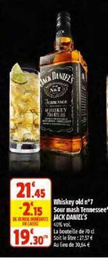 whiskey old n°7 sour mash tennessee jack daniel's
