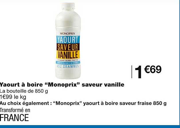 Yaourt à Boire "monoprix" Saveur Vanille