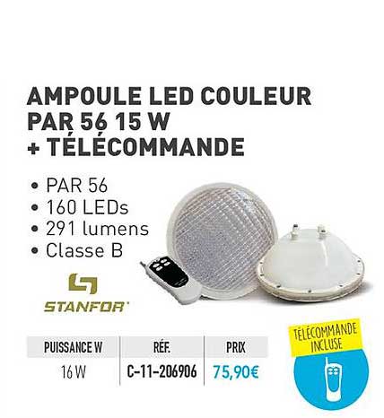 ampoule led couleur par 56 15w + télécommande stanfor