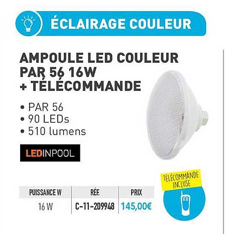 Ampoule Led Couleur Par 56 16w + Télécommande Ledinpool