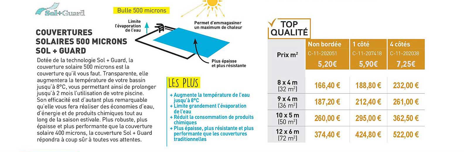 couvertures solaires 500 microns sol + guard sol+guard