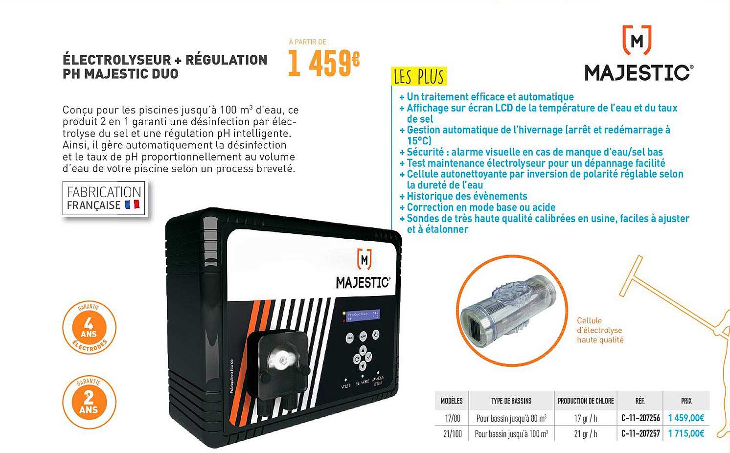 électrolyseur + régulation ph majestic duo