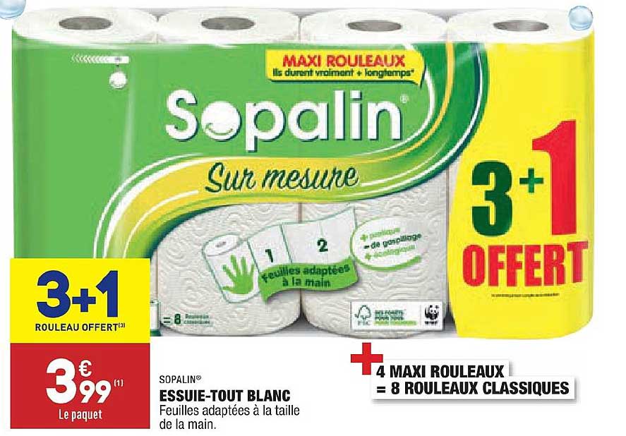 essuie tout blanc sopalin 3+1 offert