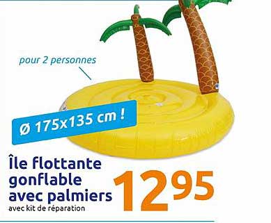 île flottante gonflable avec palmiers