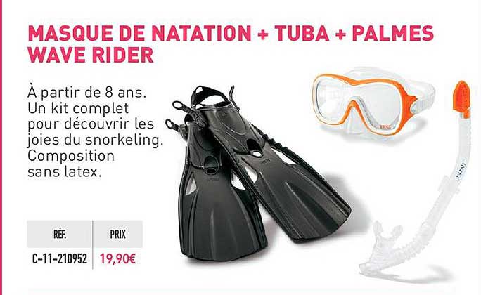 masque de natation + tuba + palmes wave rider