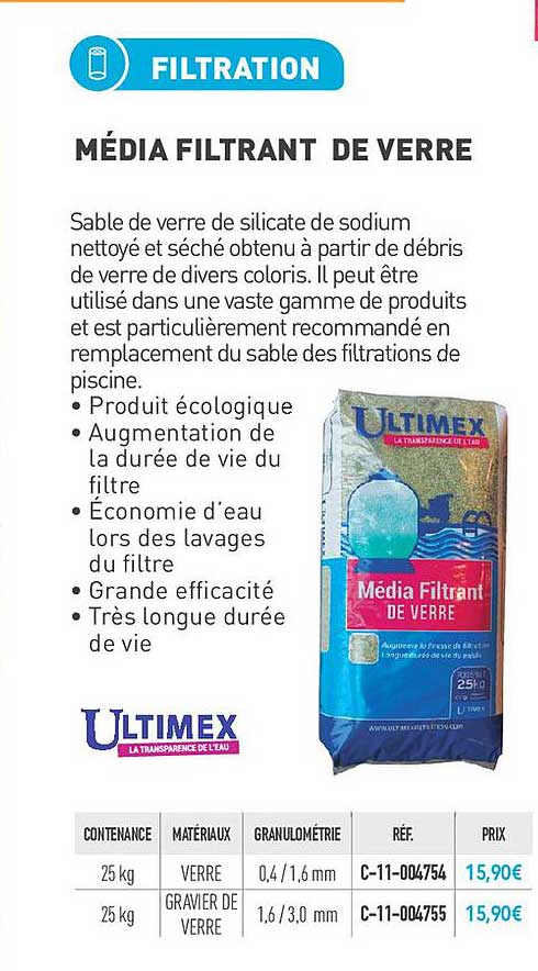 Média Filtrant De Verre Ultimex