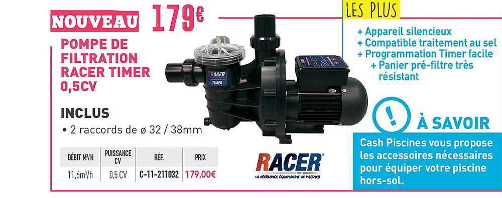 pompe de filtration racer timer 0.5cv
