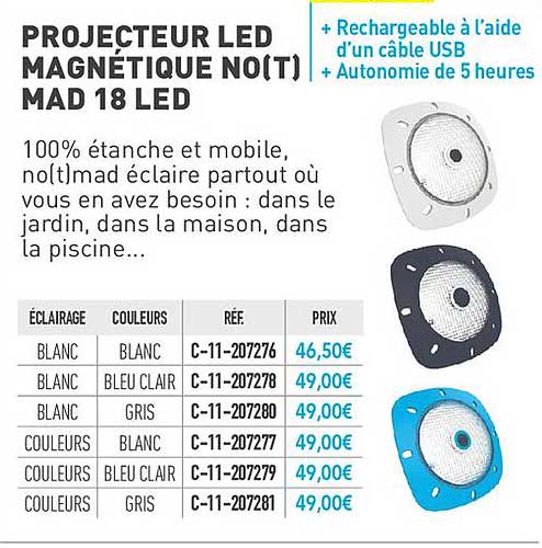 projecteur led magnétique no(t) mad 18 led