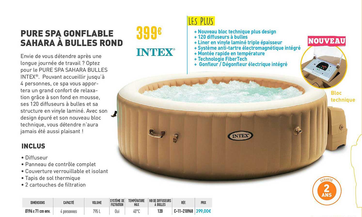 Pure Spa Gonflable Sahara à Bulles Rond Intex