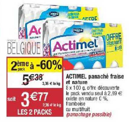 Actimel Panaché Fraise Et Nature 2ème Pack à -60%