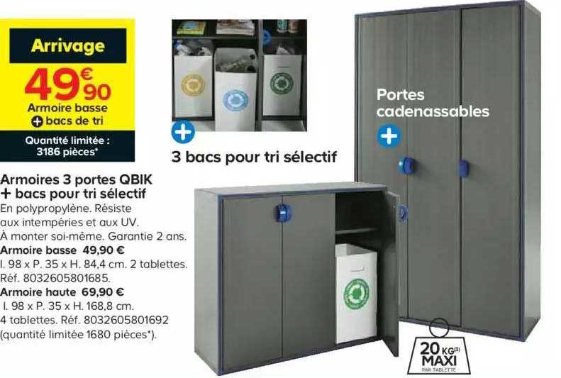 armoires 3 portes qbik + bacs pour tri sélectif
