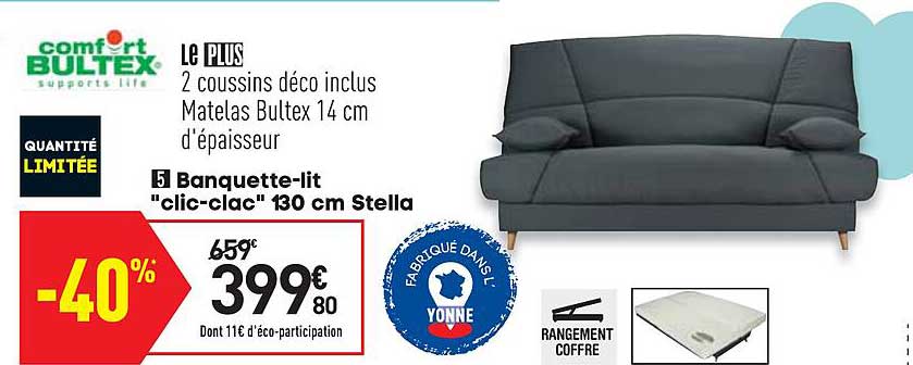 Banquette-lit "clic-clac" 130 Cm Stella