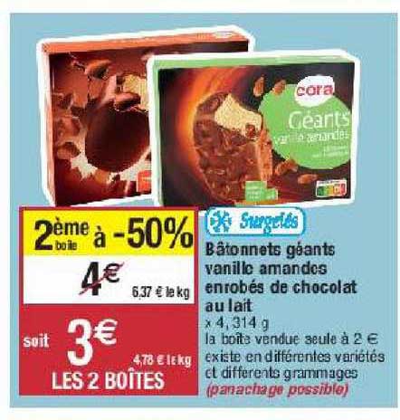 bâtonnets géants vanille amandes enrobés de chocolat au lait 2ème boîte à -50%