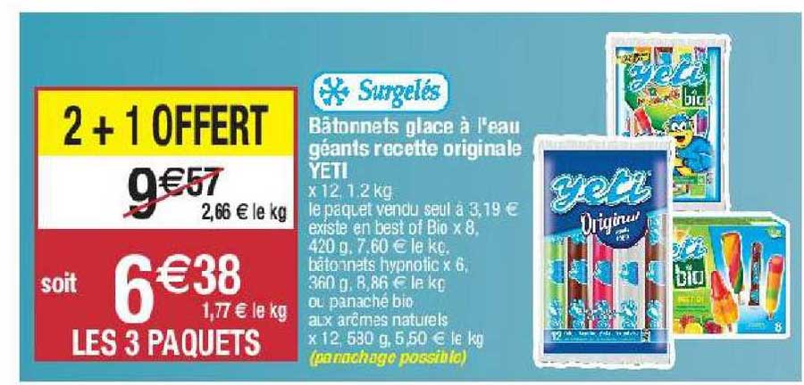 bâtonnets glace à l'eau géants recette originale yeti 2+1 offert