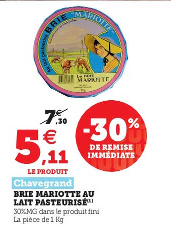 brie mariotte au lait pasteurisé chavegrand