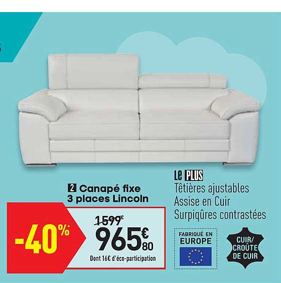 canapé fixe 3 places lincoln