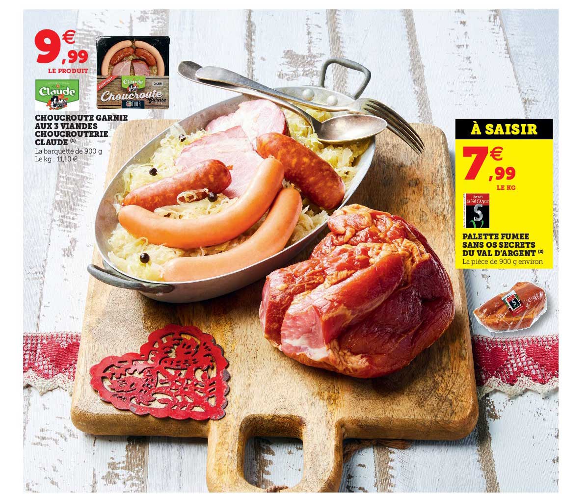 choucroute garnie aux 3 viandes choucrouterie claude, palette fumée sans os secrets du val d'argent