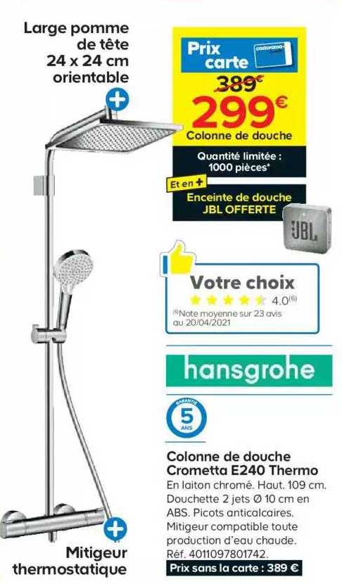 colonne de douche crometta e240 thermo hansgrohe